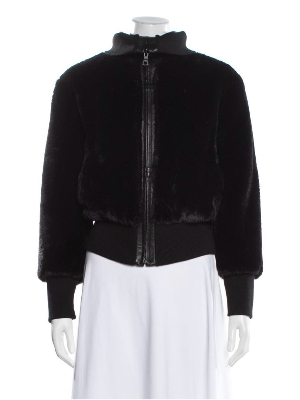 Alice and Olivia Reversible Faux Fur Bomber Jacket Black